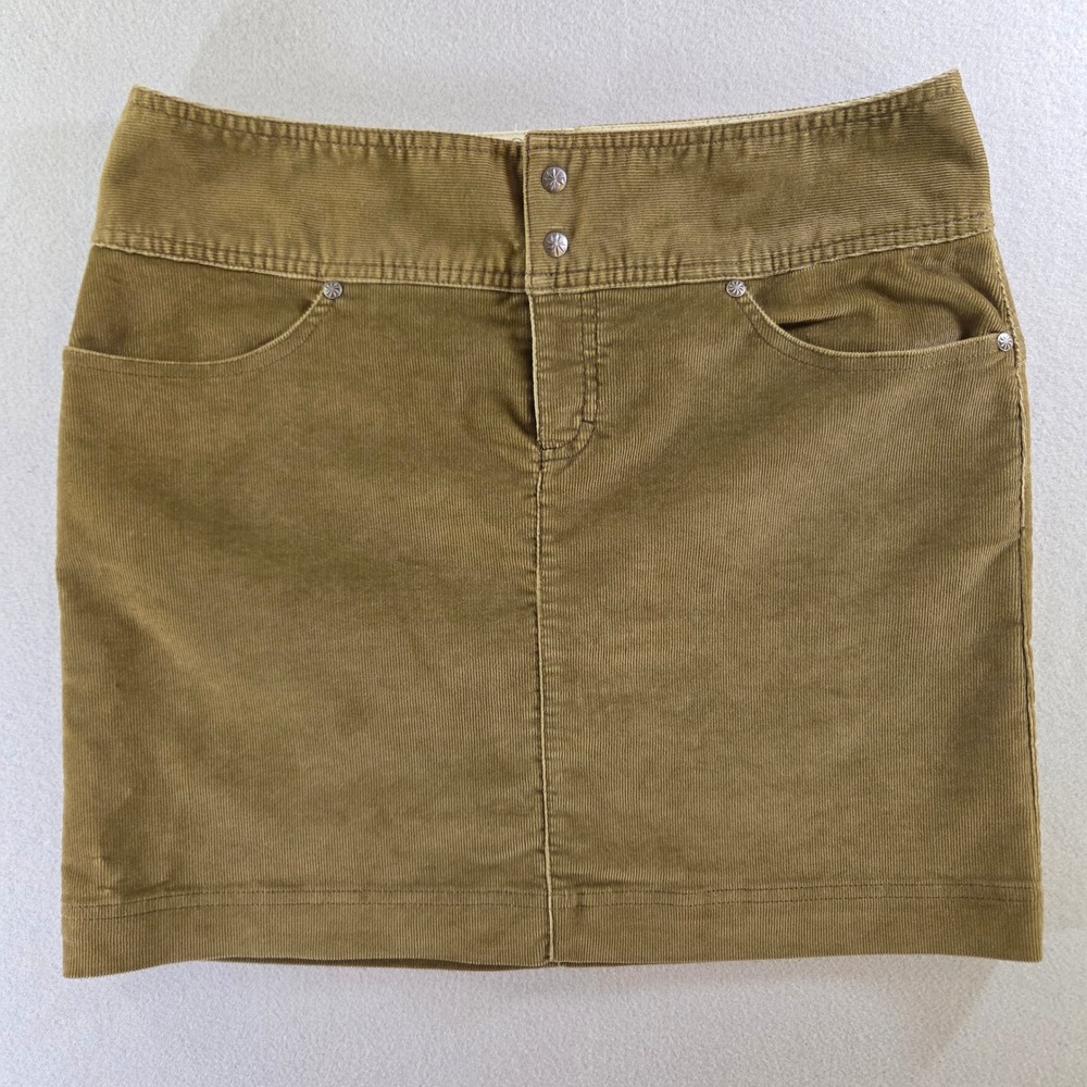 Athleta Women Olive Green Corduroy Mini Skirt Stretch Fall Transitional Size 10